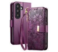 Avizar Galaxy A37 Wallet Case with Floral Pattern and Built-in Zippered Pocket
