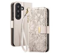 Avizar Galaxy A37 Wallet Case with Floral Pattern and Built-in Zippered Pocket