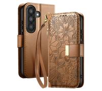Avizar Galaxy A37 Wallet Case with Floral Pattern and Built-in Zippered Pocket