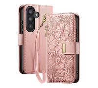 Avizar Galaxy A37 Wallet Case with Floral Pattern and Built-in Zippered Pocket