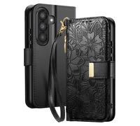 Avizar Galaxy A37 Wallet Case with Floral Pattern and Built-in Zippered Pocket