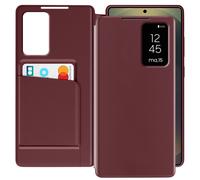 Avizar Leather Case for Galaxy S25 Ultra Display Window Card Holder, Burgundy