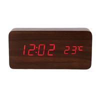 Avizar Luminous LED Clock with Date / Time / Temperature Display, Wood Design