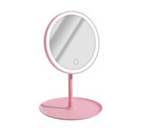 Avizar Round LED Makeup Mirror on Stand with Front Control, Pink