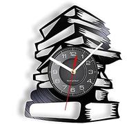 AVJERA 12 InchWall Clock Round Books Stack Vintage VInyl LP Wall Clock Library Reading Room Wall Watch Office Retro Hanging Decor Gift To Bookworm