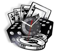 AVJERA Silent Wall Clock 12 Inch Poker Dice Wall Art Poker Chip Set Wall Clock Poker Room Wall Decor Clock Vinyl Record Wall Clock Poker Player Gambler Battery Powered