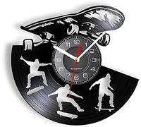 AVJERA Skateboarding Wall Clock Made Of Real Vinyl Record Skateboard Ollie Kickflip LED Backlight Modern Wall Watch Skateboarders‘ Gift Men