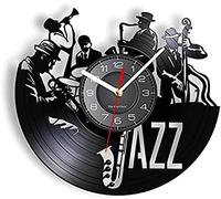 AVJERA Vinyl Record Clock Jazz Band Concert Vinyl Cd Disc Wall Clock Jazz Club Laser Cut Handicraft Art Vintage Album Clock Musician Home Decor Timepieces
