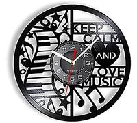 AVJERA Vinyl Wall Clock Keep Calm And Love Music Saying Laser Cut Gramophone Music Record Wall Clock Piano Keyboard With Music Notes Silent Quartz Clock