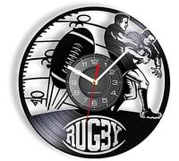 AVJERA Wall Clock 12 Inch Rugby Inspired Vinyl Retro LP Wall Clock Ball Games Sports Rugby Players Laser Etched Vintage Wall Watch Boy Room Rugby Decor
