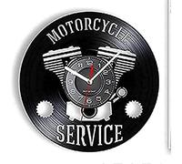 AVJERA Wall Clock Battery Operated Silent Non-Ticking Motorcycle Service Shop Hanging Sign Workshop Wall Clock Motorbike Repair Record Clock Garage Deco Wall Clock