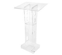 AvjsoCD Floor Standing Presentation Lectern Stand, Clear Acrylic Lucite Podium, Protable Acrylic Podium with Blue LED Light for Office, Church, Wedding, School