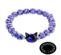 AVJUTER Firefly Glass Beads Bracelet, Cute Money Attract Cat Bracelets, Cats Lover Gifts Spiritual Protection Gifts for Women, Teen, Mom, Daughter, Sister, Best Friends with Gift Cards, Wrist Size 6.5