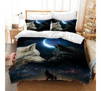 AVJWWD Skull Bedding Duvet Cover Set Soft Microfiber Gothic Bedding Set Skull Pattern Quilt Cover Set with Zipper Closure and 2 Pillow Shams for Kids Adults (Wolf 03, 135x200cm)