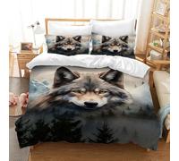 AVJWWD Wolf Bedding Duvet Cover Set Soft Microfiber Animal Pattern Bedding Set with Zipper Closure and 2 Pillow Shams for Kids Adults (Wolf 01, 220x240cm)
