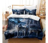 AVJWWD Wolf Bedding Duvet Cover Set Soft Microfiber Animal Pattern Bedding Set with Zipper Closure and 2 Pillow Shams for Kids Adults (Wolf 02, 135x200cm)