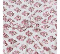 AVKA Studio Hand Block Print Fabric by the yard - PRECUT 3 yard 42 Inch Width - 100% Cotton Material - White Pink & Red Floral Pattern - Light Weight Indian Cloth for making Summer Dress tops projects