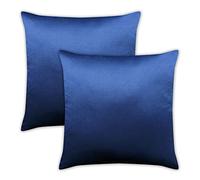 AVKA Studio Heavy Quality Satin Throw Pillow Covers - Dark Blue - Set of 2-18x18 Decorative Pillow Covers - with Lining and Zipper Closure - Faux Silk Luxury Toss Pillow for Couch Bed - No Insert