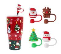 Avky 4 Pcs Christmas Straw Cover Cap for Stanley Cup, 10mm 0.4in Stanley Accessories Xmas Straw Toppers Cap with 30&40 Oz Tumbler with Handle Dust-Proof Reusable Straw Tips Lids for Christmas Gifts