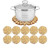 AVLA 10 Pack Bamboo Trivets for Hot Dishes, Heat Resistant Kitchen Hot Pads, 8.3 Inch Natural Bamboo Trivet Mat Set for Hot Pots, Pans, Bowls, Festive Design Table Décor, Kitchen Gift Idea