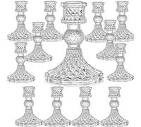 AVLA 12 Pack Crystal Candle Holders, Clear Taper Candlestick, Thick Glass Candle Stand, Small Centerpiece for Table, Wedding, Party, Church, Windowsill Decor, Home Decoration, Diamond Pattern