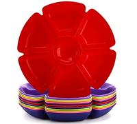 AVLA 12 Pcs Plastic Snack Serving Tray, 12 Inch Unbreakable Chip and Dip Divided Serving Plates, Round 7 Compartments Multifunctional Food Platter for Snack, Nuts, Candy, Dried Fruit, Veggies