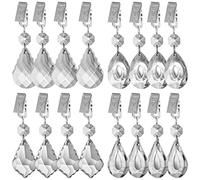 AVLA 16 Pack Tablecloth Weights Kit, Crystal Table Cover Pendants with Metal Clip Clamps, Glass Heavy Teardrop Prisms Table Cloth Hangers for Decoration, Outdoor Picnic, Family Dinner Party, Garden