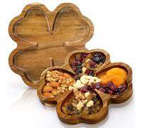 AVLA 2 Pack 8 Inch Wood Serving Platter Trays, Small Acacia Wooden Snack Board, Veggie Fruit Hosting Plate Dish, Food Serving Platter for Nuts Cheese Sushi Charcuterie Dessert, 4-Leaf Clover Design