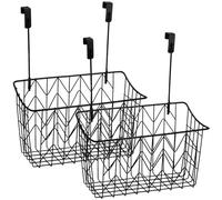 AVLA 2 Pack Over The Cabinet Door Organizer, Grid Storage Baskets with Hooks, Metal Wall Hanging Basket Holder Rack, Wire Kitchen Sink Organization Bin for Bathroom Shampoo, Body Wash