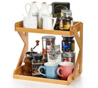 AVLA 2-Tier Coffee Station Organizer, Bamboo Kitchen Counter Shelf, Countertop Spice Condiment Rack Syrup Storage Holder, Tea Station Stand for Coffee Bar Accessories, Office, Home, Desktop