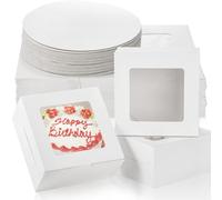 AVLA 20 Pack Cake Box 10 Inch Bakery Window Containers with Boards, Disposable Dessert Carrier, White Pastry Pie Take Out Box for Wedding, Birthday Party, Easy Assembly