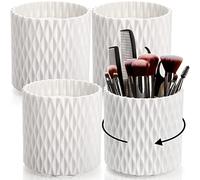 AVLA 4 Pack Makeup Brush Holder, 360° Rotating Makeup Brush Organizer, 5 Slot Plastic Spinning Pencil Storage Cup, Vanity Cosmetic Display Container, Bathroom Desk Beauty Tool for Lipsticks, Comb