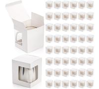 AVLA 50 Pack Gift Boxes for Sublimation Mugs, 4.3x4.3x5'' Small White Packaging, 12OZ 15OZ Transparent Cups Wrapping With Clear View Window, Cupcake Christmas Ornament Box for Wedding