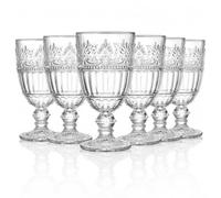 AVLA 6 Pack Glass Goblet, 350 ml /12 OZ Vintage Wine Glassware, Romantic Wedding Glass Set, Drinking Stemware Beverage Cups for Party, Bar, Champagne, Juice, Beer, Cocktail, Embossed Design