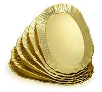 Avla 6 Pack Gold Serving Platter, Plastic Serving Tray, Reusable Party Snack Serving Tray, Decorative Food Appetizer Platters for Dessert Table, Cupcake, Charcuterie, Cookies, 14" x 8.5"