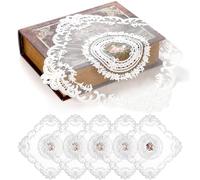 AVLA 6 Pack Lace Placemats, Retro French Style Cup Mat, Embroidered Dinning Table Place Mats, Fashionable Flower Vintage Crochet Lunchmat Doilies, Square Hollow Vase Mat for Home Wedding Decoration