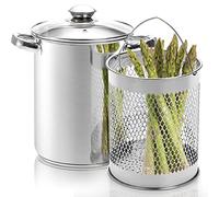 AVLA Asparagus Pot, 4 Quart Stainless Steel Steamer Cooker, Vegetable Asparagus Cooker with Removable Basket and Lid for Pasta, Spaghetti, Boiled Eggs, Shrimp, Oil Deep Fry Pan for French Fries