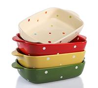 AVLA Set of 4 Ceramic Small Casserole Dishes, 7"x5" Porcelain Roasting Lasagna Pan, Individual Casserole Dishes Bakeware with Handle Rectangular Dish, Ceramic Baking Dish for Oven, 20 Oz, Polka Dot,