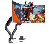 AVLT Dual 13"-43" Monitor Arm - Desk Mount for Two Flat/Curved Monitors - Full Motion Height Swivel Tilt Rotation Adjustable - Black/VESA/C-Clamp/Grommet/Cable Management