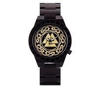 AVLUZ Men's Viking Symbol Wooden Wrist Watch, Wood Quartz Waterproof Watches, Wooden Watch Box Mens Gift Watch Set. (B)