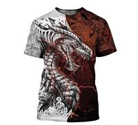 AVLUZ Viking 3D Print Dragon Tattoo T-Shirt, Celtic Dragon Short Sleeve Top T Shirt, Half Sleeved, Hip-Hop, Unisex. (Black,XL)