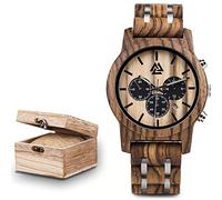AVLUZ Viking Quartz Wooden Wrist Watch with Date Display & Luminous Black Brown Wood Adjustable Watch Band, Handmade Wood Wrist Watches. (Black B)