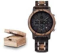 AVLUZ Viking Quartz Wooden Wrist Watch with Date Display & Luminous Black Brown Wood Adjustable Watch Band, Handmade Wood Wrist Watches. (Black C)