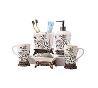 AVLUZ Vintage Bathroom Accessories Set, Retro Hand-painted Ceramic Vanity Countertop Decorative Bath Accessory Set with Lotion Dispenser,Toothbrush Holder,2 Cup, Soap Dish (Color : C)