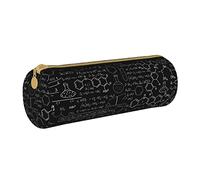 avlyn Abstract Science Chemistry Illustration 3D Round Pencil Case Leather Pencil Bag Pen Pouch Makeup Bag for Women Men School Office and Travel