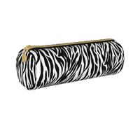 avlyn Zebra Print Round Pencil Case Leather Pencil Bag Pen Pouch Makeup Bag for Women Men School Office and Travel