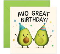 Avo Great Birthday Card for Best Friend, For Men Women Him Her, Avocado Pun Joke Humour Bday Gift - Square, Blank Inside with Premium Envelope