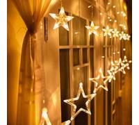 Avoalre Christmas Star Window Lights 2M 12Stars 138LED Mains Powered Warm White Curtain Lights with 8 Modes IP44 Waterproof Xmas Star Fairy Lights for Home Bedroom Christmas Wedding Party