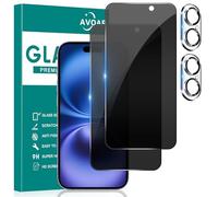 AVOAR 2+2 Pack Privacy Screen Protector for iPhone 16, 6.1 Inch | With Camera Lens Protector, Tempered Full Screen Glass Accessories, Anti-Spy, Bubble Free, Case Friendly
