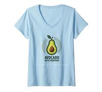 Avocado Aficionado: Trendy Food Lover V-Neck T-Shirt, Women, Baby Blue, L